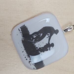 Silhouette Pendant Man & Boy on Bikes Signed 1.5" square Bicyclist Dad Son Eva